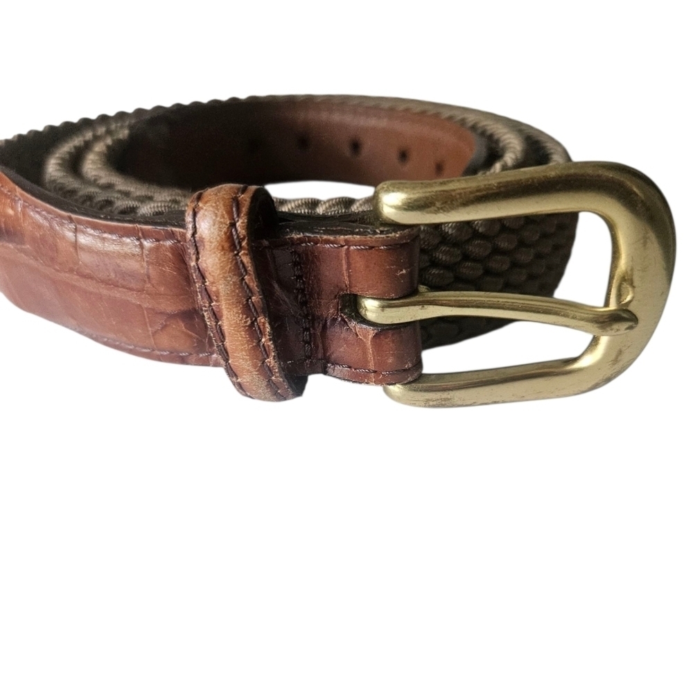 Brighton Elastic Cord w/ Croco Embossed Leather Trim Belt Men 40